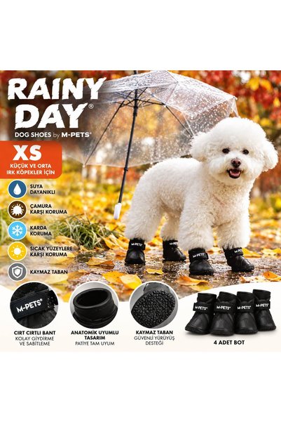 M-PETS Rainy Day XS Köpek Yağmur Botu 4’lü Set Siyah, Küçük ve Orta Irk Köpek...