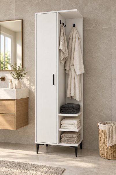 ARNETTİ Emera 60 cm Beyaz Kapaklı ve Askılı Çok Amaçlı Banyo Dolabı