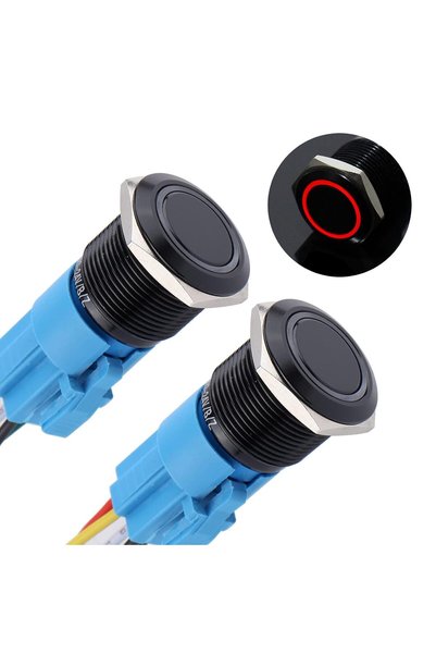 Generic 2pcs 19mm Metal Waterproof Anti-Vandal Latching Push Button Switch Bl...