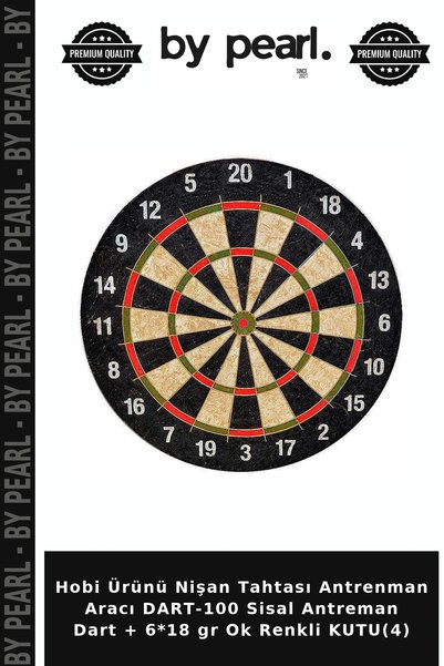 By Pearl Hobi Ürünü Nişan Tahtası Antrenman Aracı DART-100 Sisal Antreman Dart + 6*18 gr Ok Renkli KUTU(4)