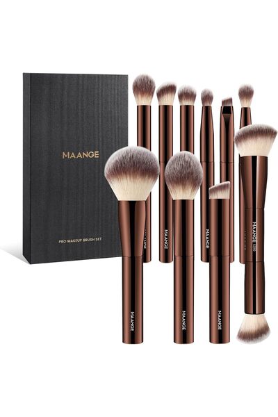 MAANGE 10 Pcs Travel Makeup Brush Set with Magnetic case, Premium Synthetic S...