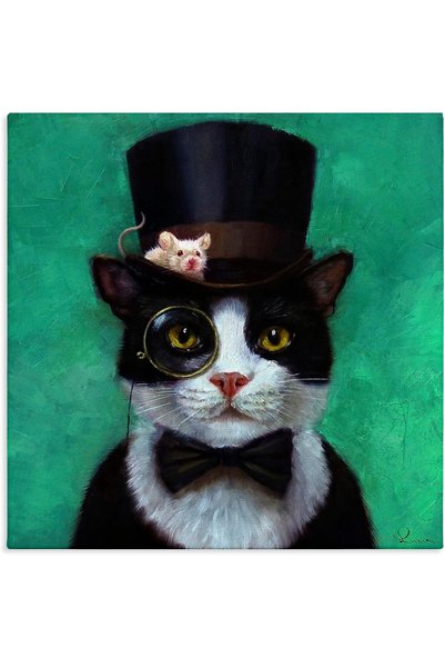 Generic Good Sir Top Hat Cat with a Mouse and A Monocle Turquoise Painting Ca...