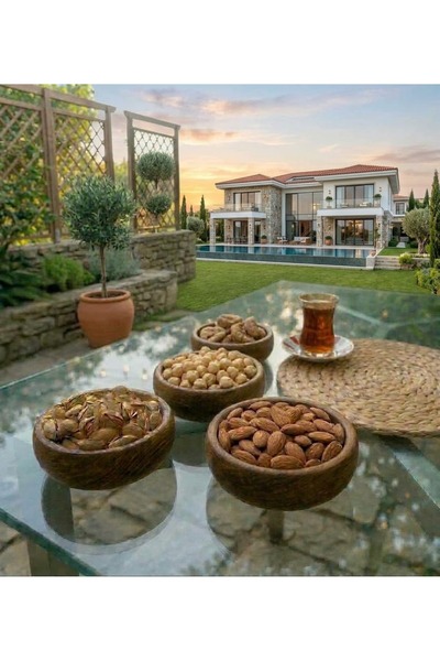 Genel Markalar Nurşen Ahşap 4 lü kase çerezlik 9 cm çap Koyu Renk Sunumluk Çe...
