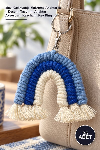 Yenilig 25 Pieces of Blue Rainbow Macrame Keychain – Patterned Design, Key Ac...