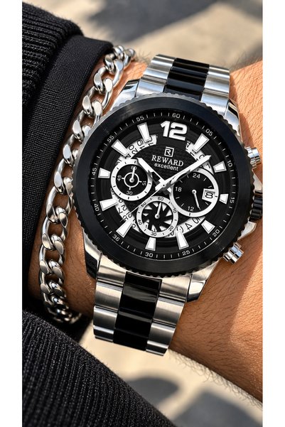 Reward Functions Active-Silver Black Color Steel Cord, Black Dial-Male Wristw...