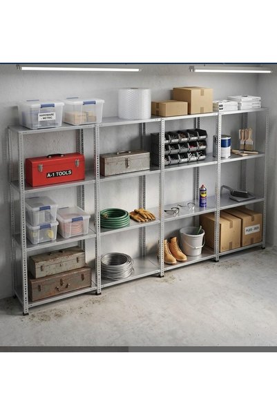 Herrafburada 4 Katlı 4'lü Galvaniz Çelik Raf - Depo, Arşiv, Kiler, Dosya, Mar...
