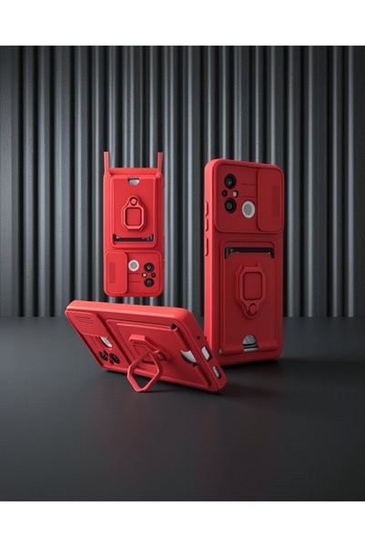 Generic Brand Xiaomi Redmi 12C Case Zuma Silicone with Business Card Ring - Red