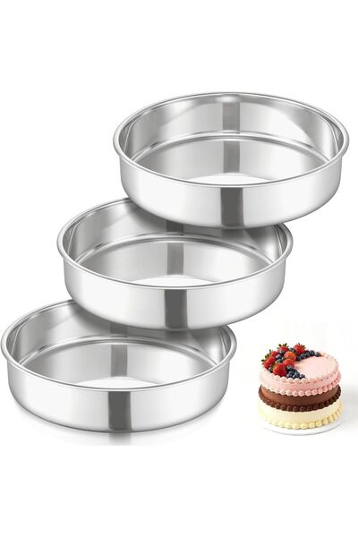 Generic مجموعة من 3 قوالب خبز دائرية مقاس 9 بوصات، قوالب كيك فولاذية