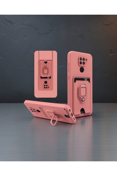 teknodayım Xiaomi Redmi Note 9 Case Zuma Silicone with Business Card Ring - Pink