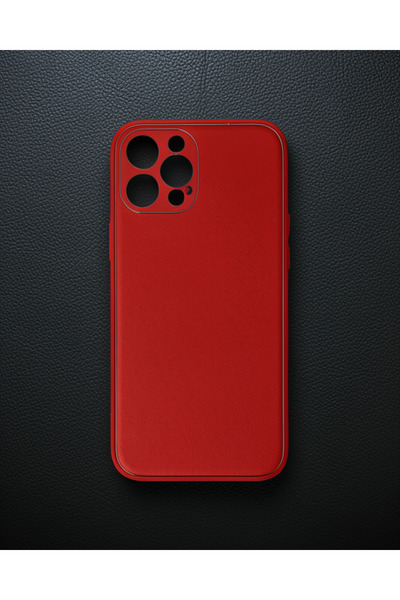 teknodayım Apple iPhone 12 Pro Max Case Coco Leather Silicone Cover - Red