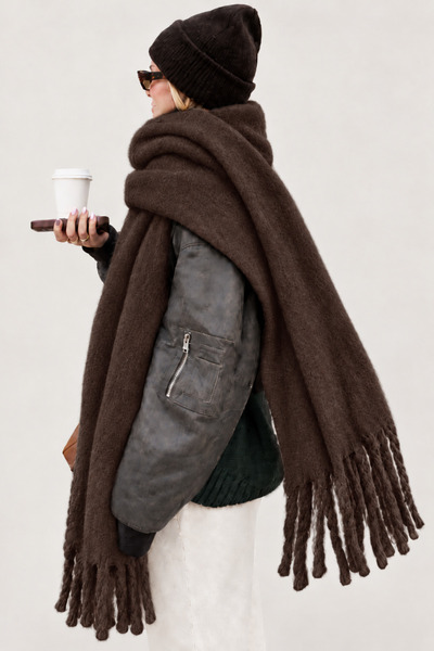 OUS Women's Dark Brown Plain Oversized Shawl 180X65 cm Soft Textured Twisted ...
