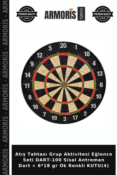Armoris Atış Tahtası Grup Aktivitesi Eğlence Seti DART-100 Sisal Antreman Dart + 6*18 gr Ok Renkli KUTU(4)