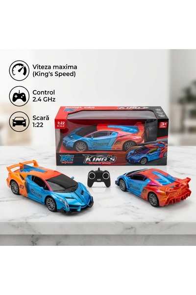 PlayFun Mașină cu Telecomandă R/C King’s Ultimate Speed, Scara 1:22, Model Sp...