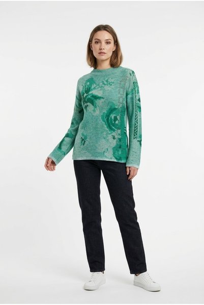 Neden Tekstil Women's Green Patterned Knitwear Sweater