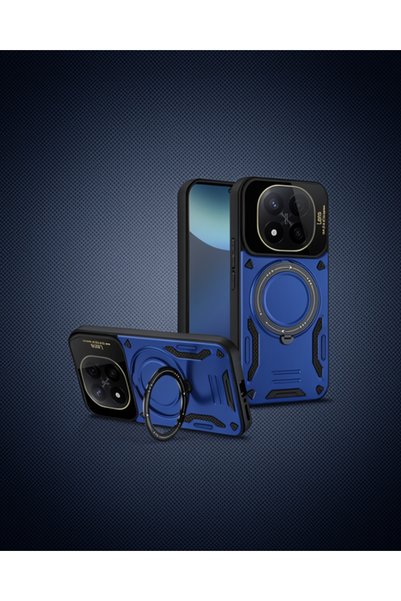 Generic Brand Xiaomi Redmi Note 14 Pro 4g Case Joy Lens Stand Cover - Navy Blue