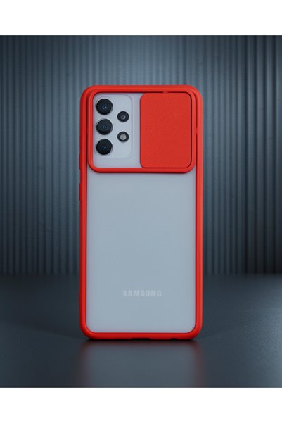 teknodayım Samsung Galaxy A52 Case Palm Frosted Camera Sliding Silicone - Red