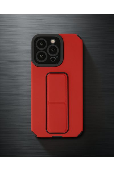 teknodayım Apple iPhone 13 Pro Case with Mega Stand Silicone - Red