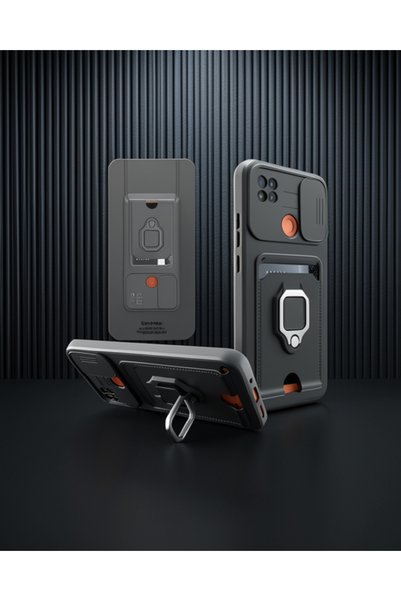 teknodayım Xiaomi redmi 9c case zuma business card holder ring silicone - black