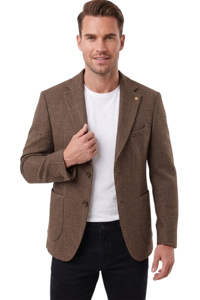 DeepSEA Erkek Slim Fit Ekose Kahve Blazer Ceket – Astarlı Kışlık Şık Spor Ceket 2702420