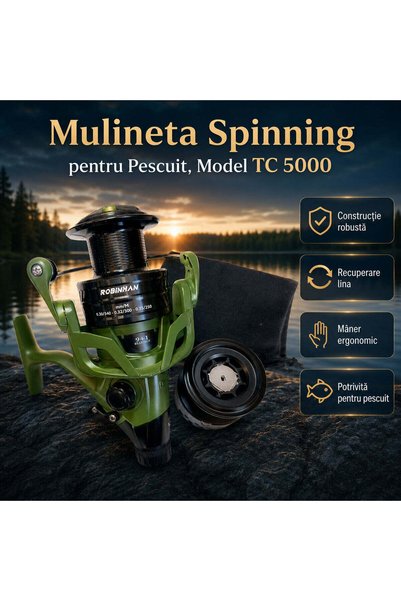 FOXMAG24 Спинингова риболовна макара, Модел TC 5000, Зелен, 250 г, 9+1 лагера...