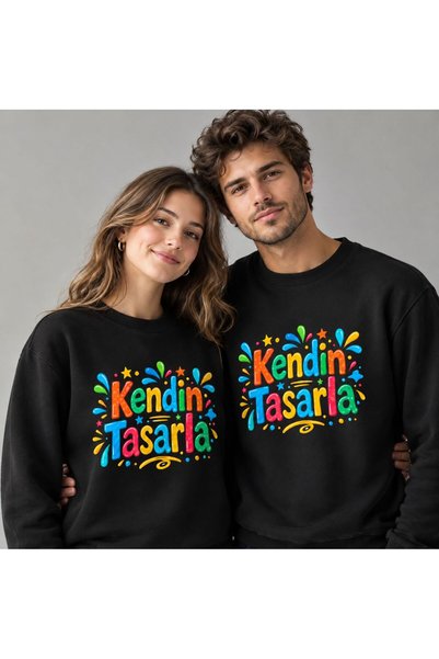 TasarlaveBas Kişiye Özel Baskı (Kendin Tasarla) Baskılı %100 Pamuk Bisiklet Yaka Sweatshort