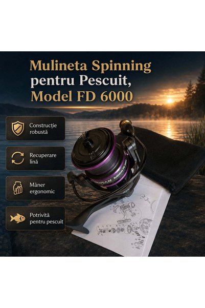 FOXMAG24 Спинингова риболовна макара, Модел FD 6000, Черна, 250 г, 150 м, 5.2:1