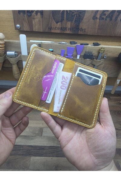 ADA Leather hakiki deri Cat Sarı renk Bi fold Çakır Model