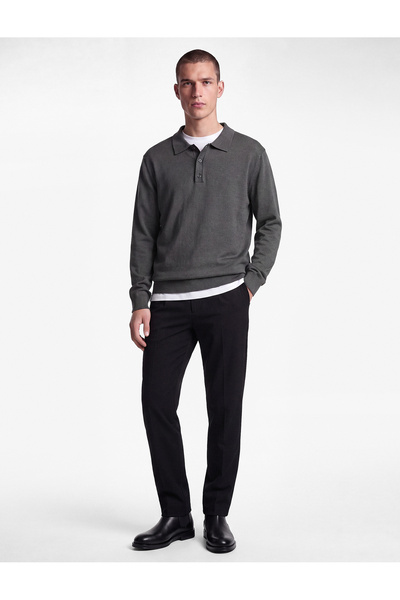 Koton Long Sleeve Viscose Blended Buttoned Polo Collar Knit Sweater