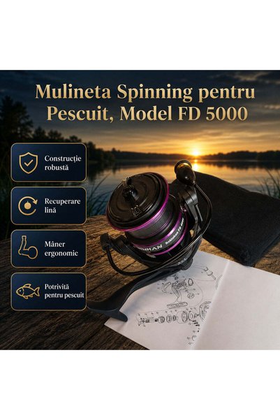 FOXMAG24 Спинингова риболовна макара, Модел FD 5000, 5000, Черна, 250 г, 150 ...