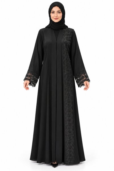 MOHAMED ZAHABI Abaya with Side Lace Details |   Side Lace Detail Abaya