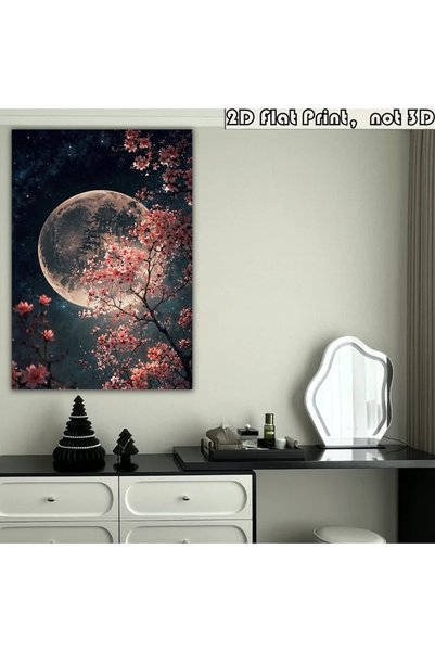 Generic Brand 1pc Cherry Blossom Moonlit Night Sky Canvas Wall Art Print, Lig...
