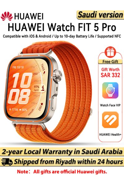 Huawei ساعة ذكية WATCH FIT 5 Pro، شاشة كاملة مقاس 1.92 بوصة، دراسة المخاطر، ت...