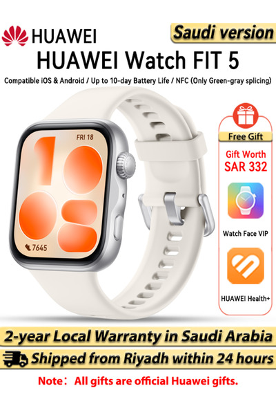 Huawei ساعة ذكية WATCH FIT 5 مع مراقبة الصحة، تقنية NFC، بلوتوث 6.0، نظام GNS...