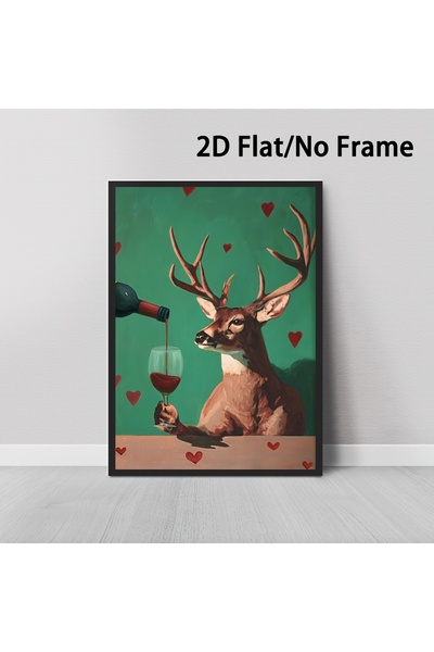 Generic Brand 1pc Fun Reindeer Valentine Day Theme Canvas Wall Art Print, Whi...