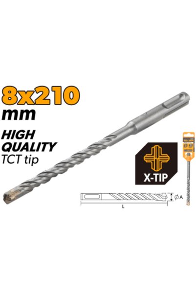 TOLSEN رؤوس مثقاب SDS-Plus X-Tip من سبائك الكروم مقاس 8×210 مم (0.31 × 8.27 ب...