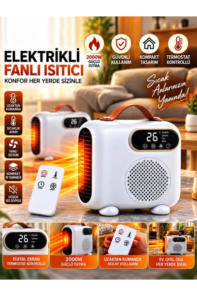 VEROXA 2000W Elektrikli Fanlı Isıtıcı Dijital Termostatlı Uzaktan Kumandalı Taşınabilir Isıtıcı