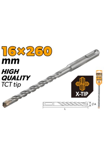 TOLSEN SDS-Plus Hammer Drill Bits X-Tip Chrome Alloy Body 16X260mm (0.63"x10....