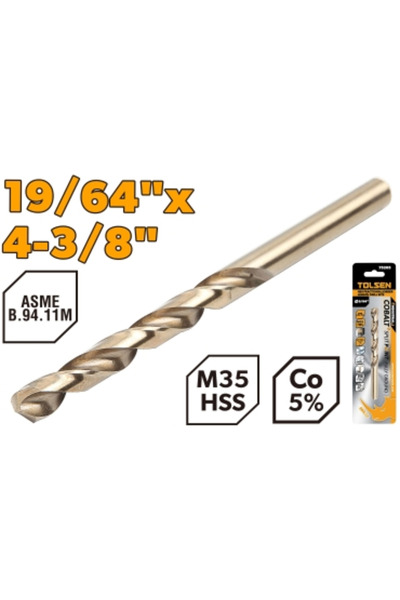 TOLSEN لقمة حفر HSS M35 مقاس 19/64 بوصة PK1