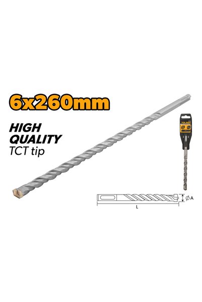 TOLSEN Sds-Plus Hammer Drill Bits Tct Tip Chrome Alloy Body 6X260mm (0.24"x10...