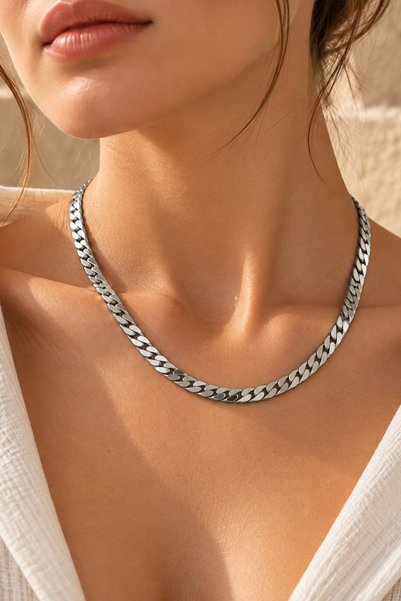 Rua Jewelry Steel Italian Ezme Gourmet Necklace 4 mm Silver Color |   Anti-Ta...