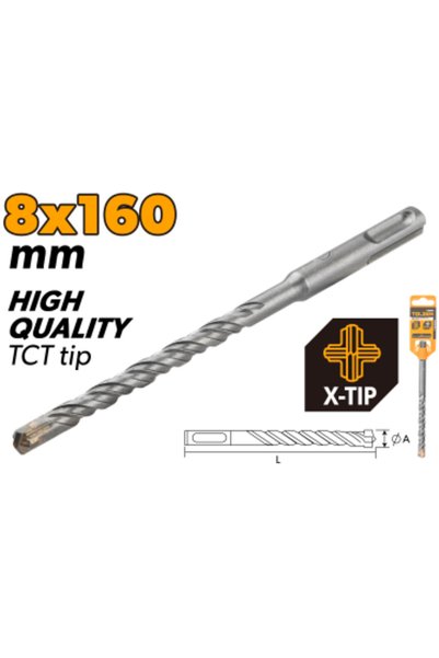 TOLSEN SDS-Plus Hammer Drill Bits X-Tip Chrome Alloy Body 8X160mm (0.31"x6.3")