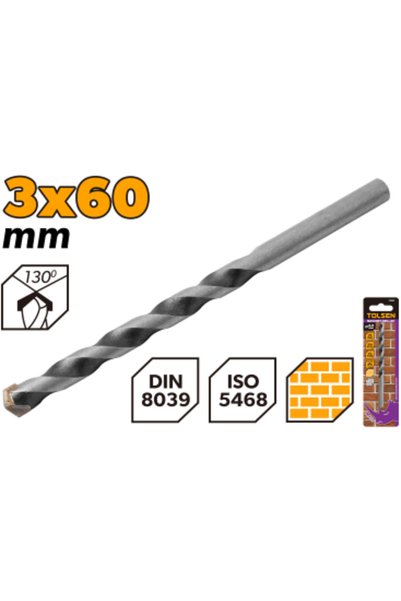TOLSEN Masonry Drill Bit Din8039 Tct Tip CP 3X60mm (0.12"x2.36")