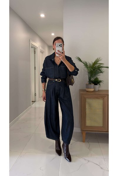 BİRCANÇİL CS Deja Dark Blue Denim Gömlek Pantolon Takım