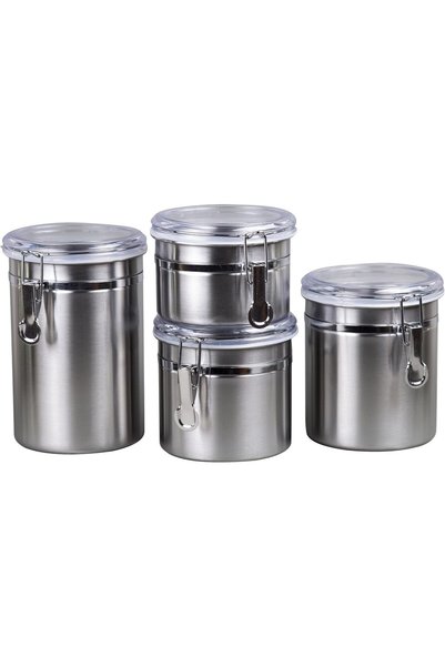 Generic Set of 4 Stainless Steel Canisters, Airtight Food Storage Canister Se...