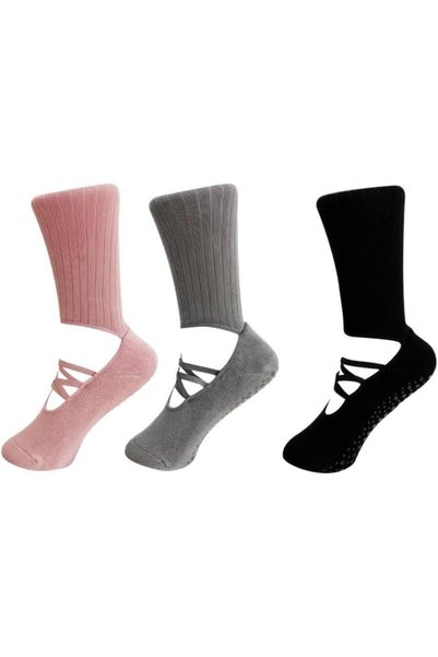 Generic 3 Pairs Women's Workout Socks for Dancing & Exercise, Non Slip Grips ...