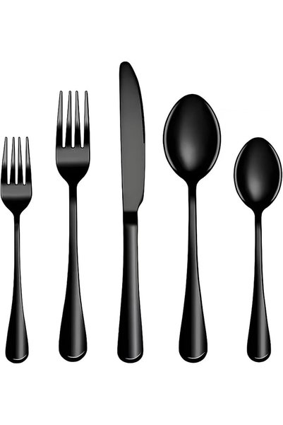 Generic طقم أدوات مائدة من الفولاذ المقاوم للصدأ الأسود لـ 4 أشخاص، 20 قطعة، ...