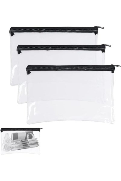 Generic 3 Pcs Pencil Pouch, Clear Zipper Pouch, Waterproof Transparent PVC Co...