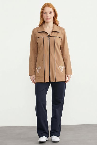 Sementa Color Combination Tunic Tracksuit Set - Camel