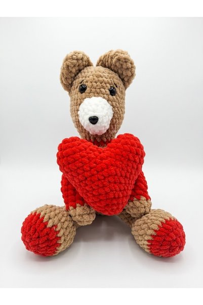 Generic Brand Ursuleti crosetat handmade cu iniama rosie, jucarie amigurumi d...