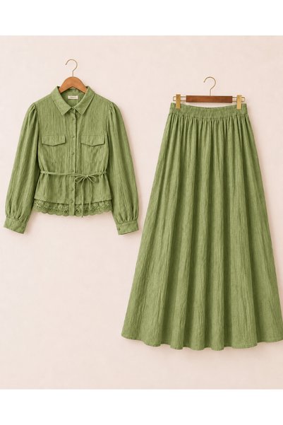 Hepsi Moda Lace Begonia Skirt Set - 25191 - Green